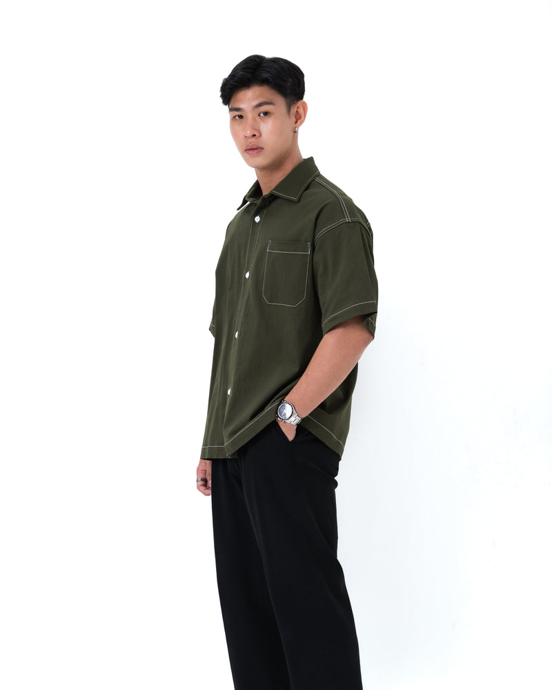 DANTE Button Up Twill in Obsidian Green — relaxed fit cotton shirt by That You Are Singapore