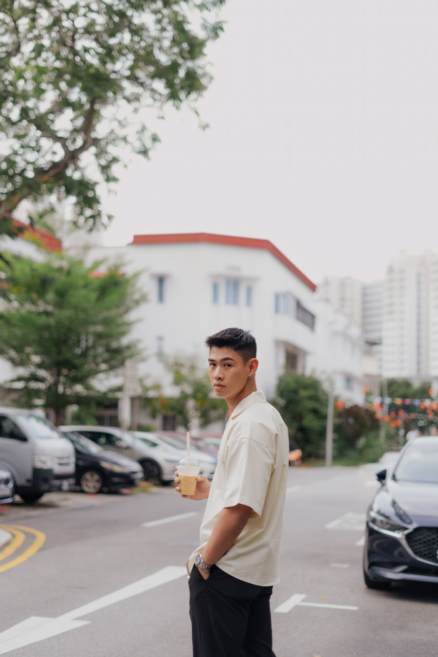 BASHO Relaxed Button Up in Medlar Ivory