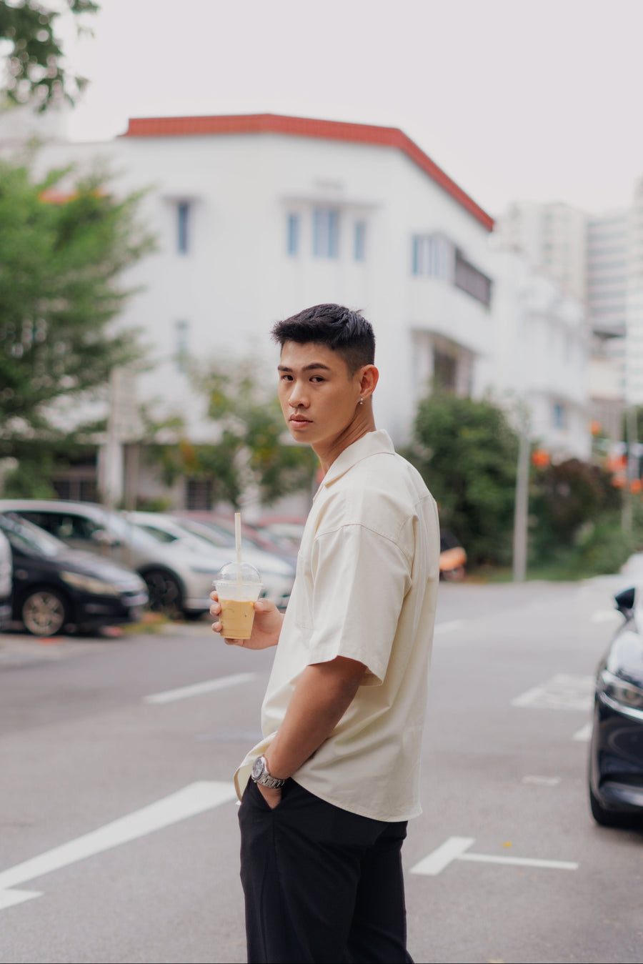 BASHO Button Up in Medlar Ivory