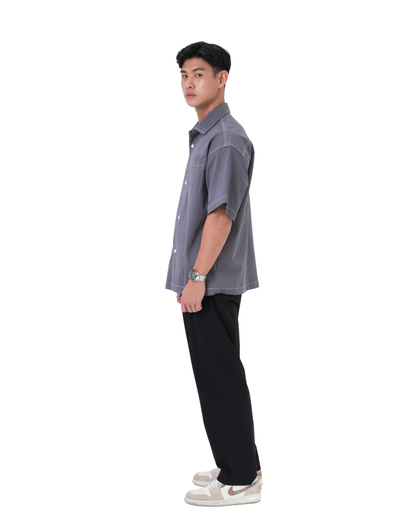 DANTE Button Up Twill in Cloak Grey — relaxed fit cotton shirt by That You Are Singapore