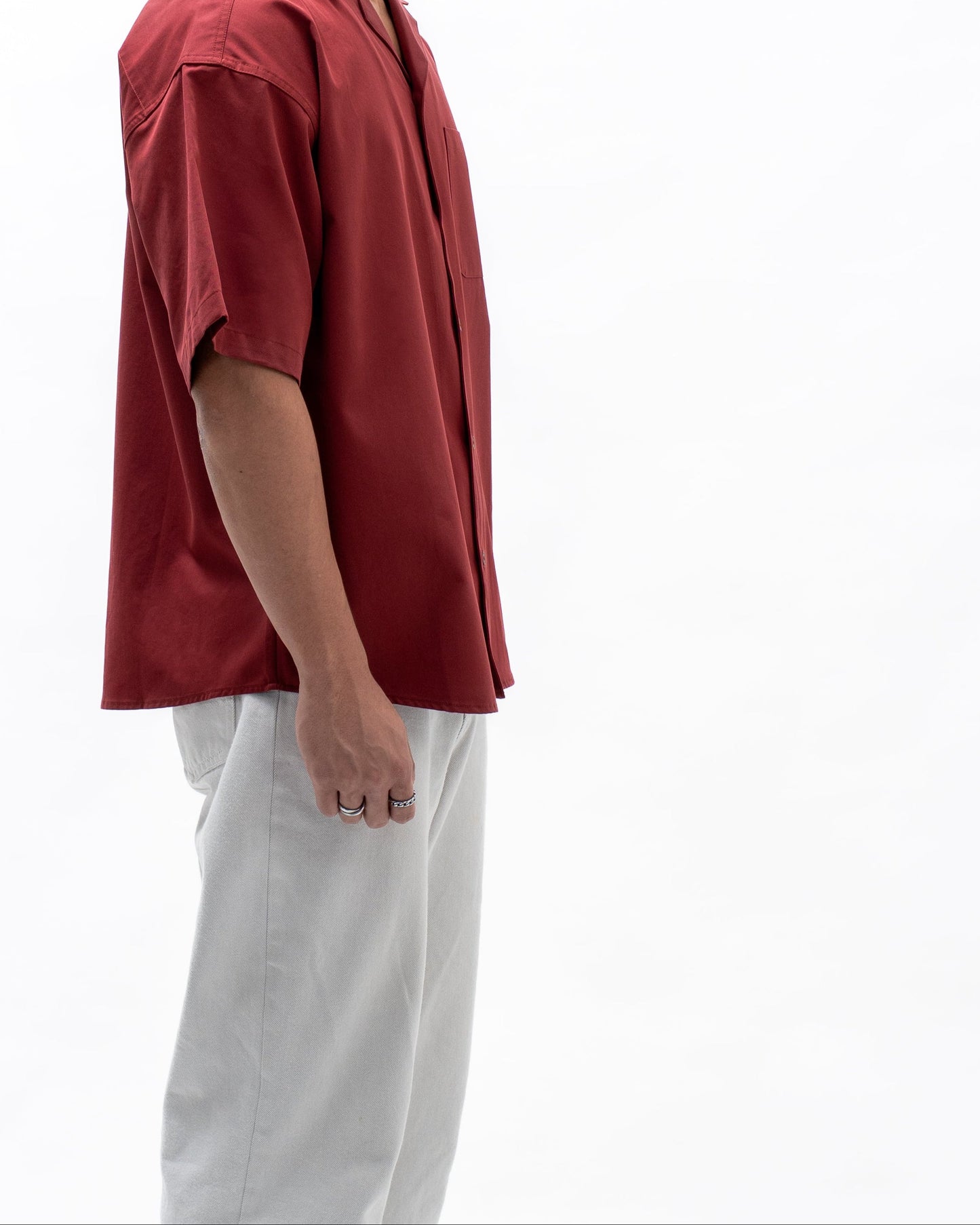 BASHO Relaxed Button Up in Auburn Maroon — lyocell relaxed fit shirt by That You Are Singapore