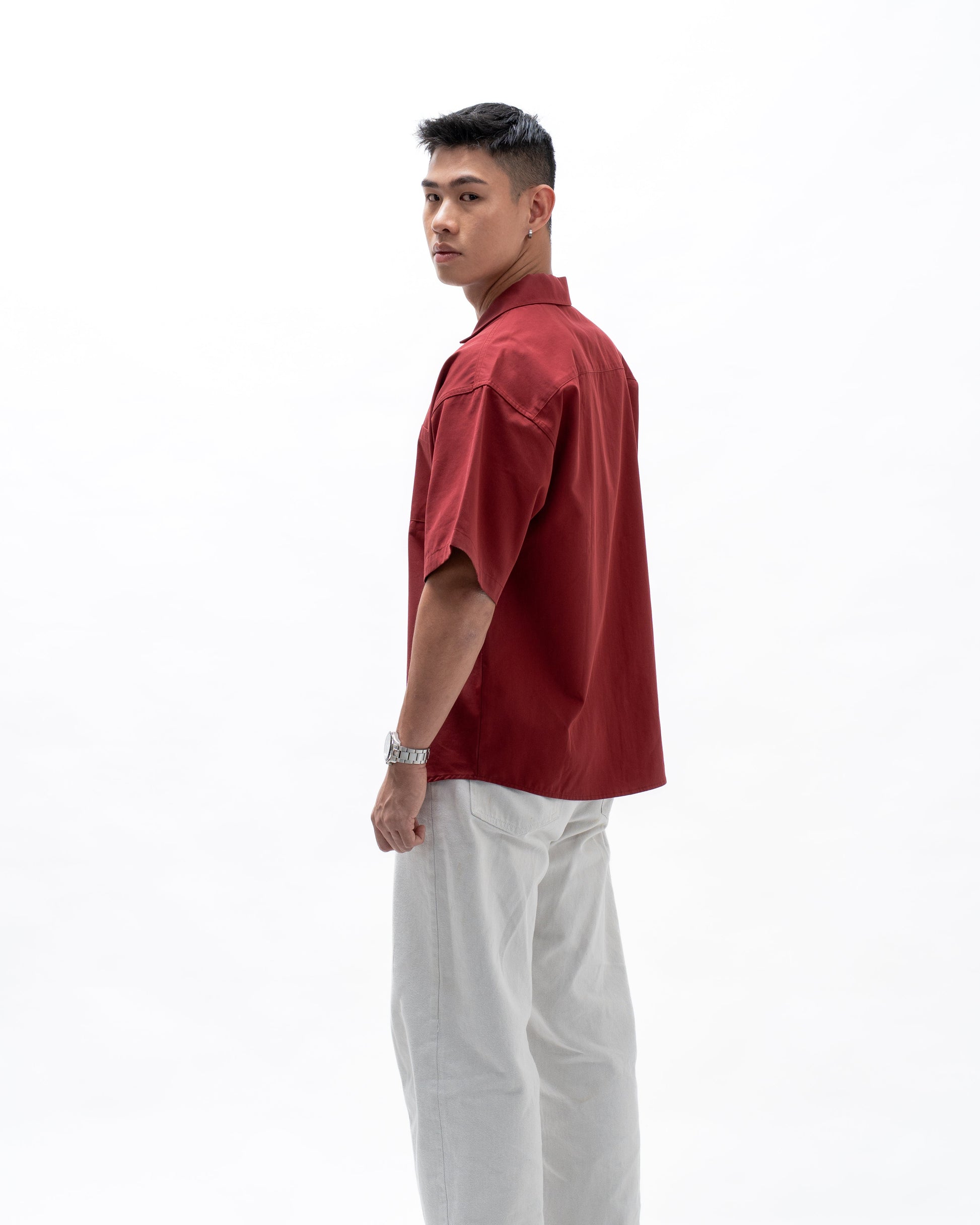 BASHO Relaxed Button Up in Auburn Maroon — lyocell relaxed fit shirt by That You Are Singapore