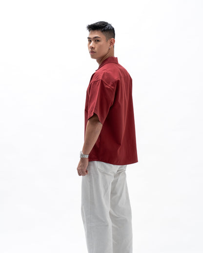 BASHO Relaxed Button Up in Auburn Maroon — lyocell relaxed fit shirt by That You Are Singapore
