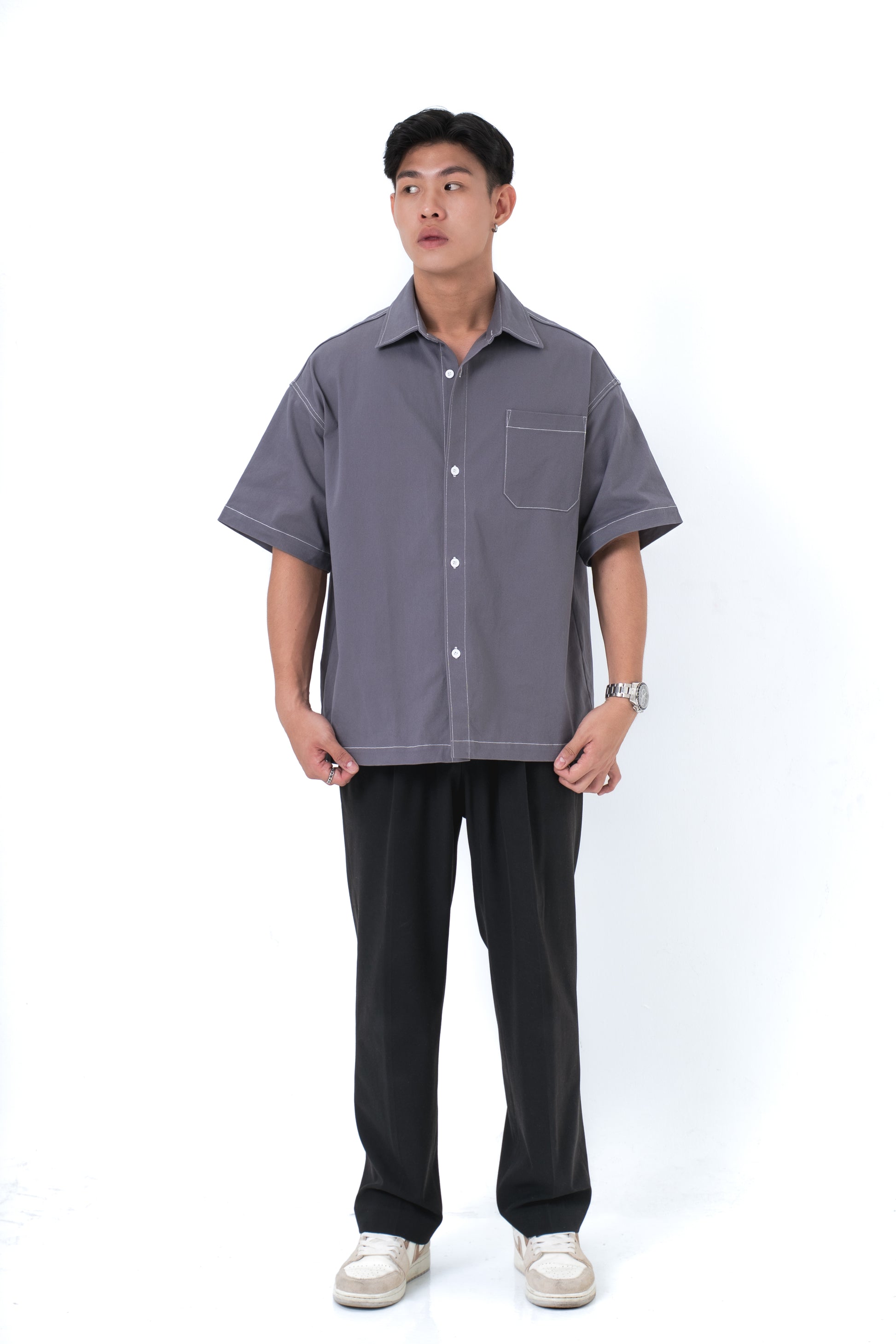 DANTE Button Up Twill in Cloak Grey — relaxed fit cotton shirt by That You Are Singapore