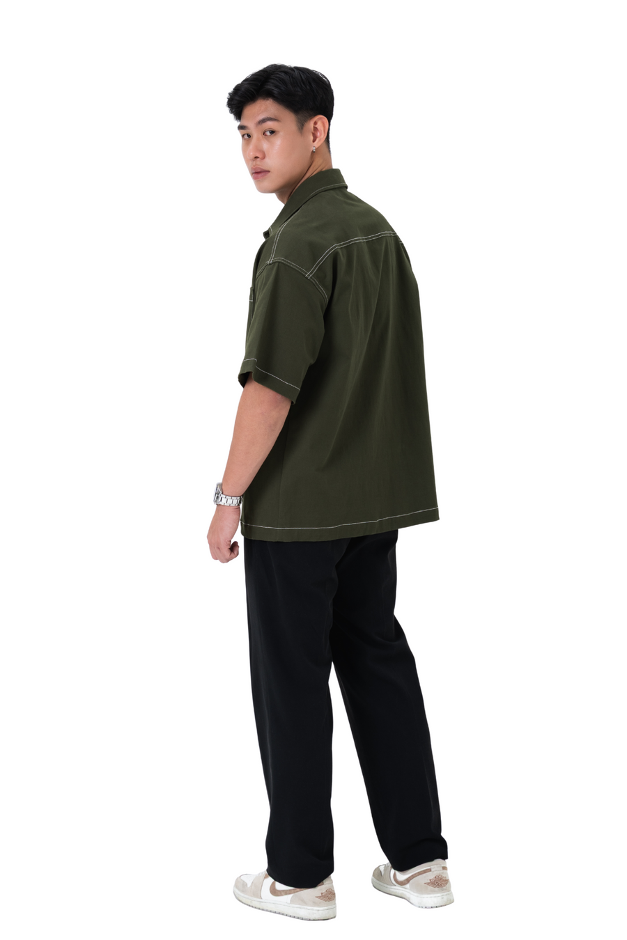 DANTE Button Up Twill in Obsidian Green