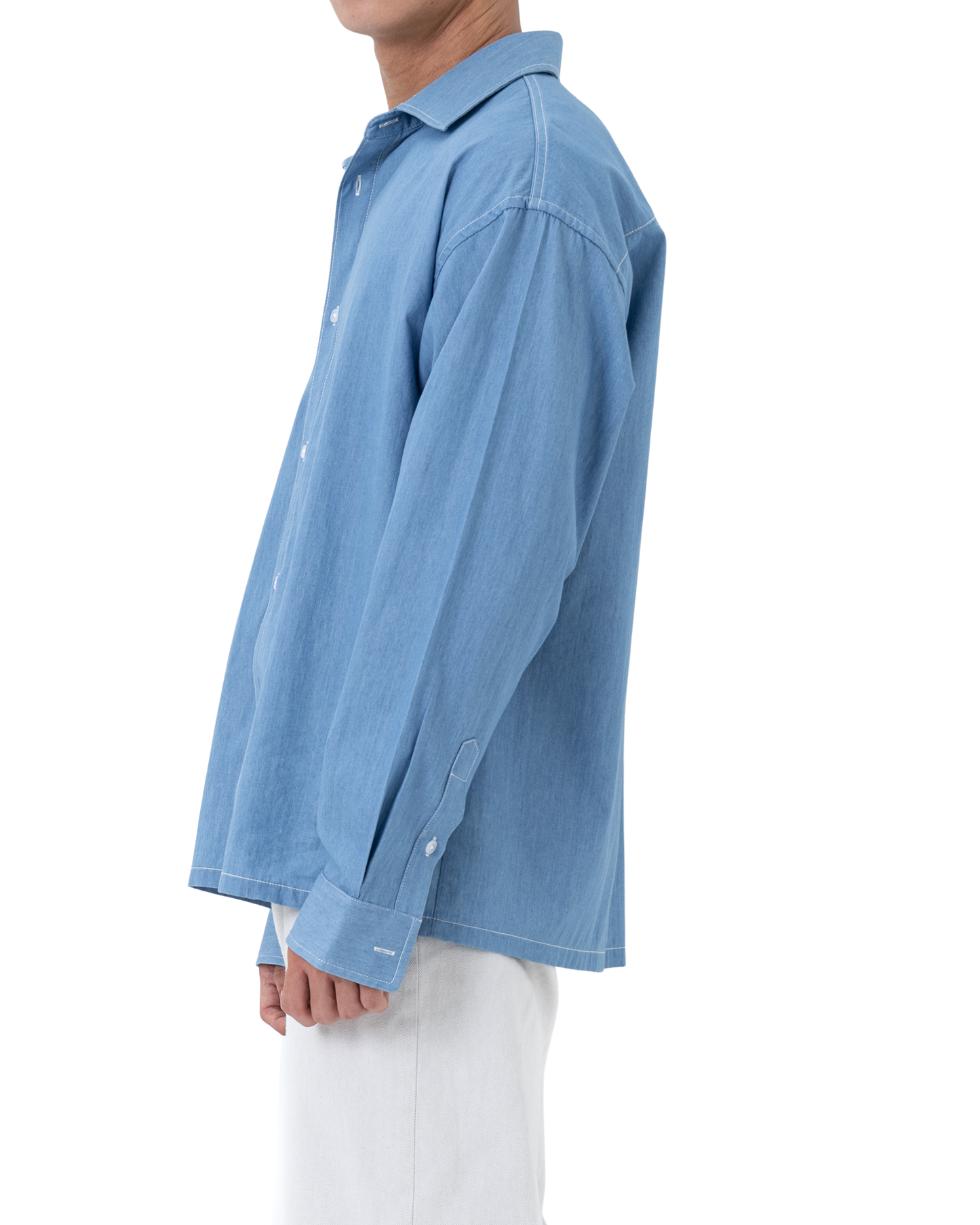RUMI Long Sleeve Chambray in Sky Blue — 100% cotton relaxed fit shirt by That You Are Singapore
