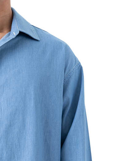 RUMI Long Sleeve Chambray in Sky Blue — 100% cotton relaxed fit shirt by That You Are Singapore
