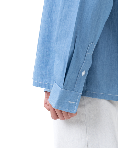 RUMI Long Sleeve Chambray in Sky Blue — 100% cotton relaxed fit shirt by That You Are Singapore
