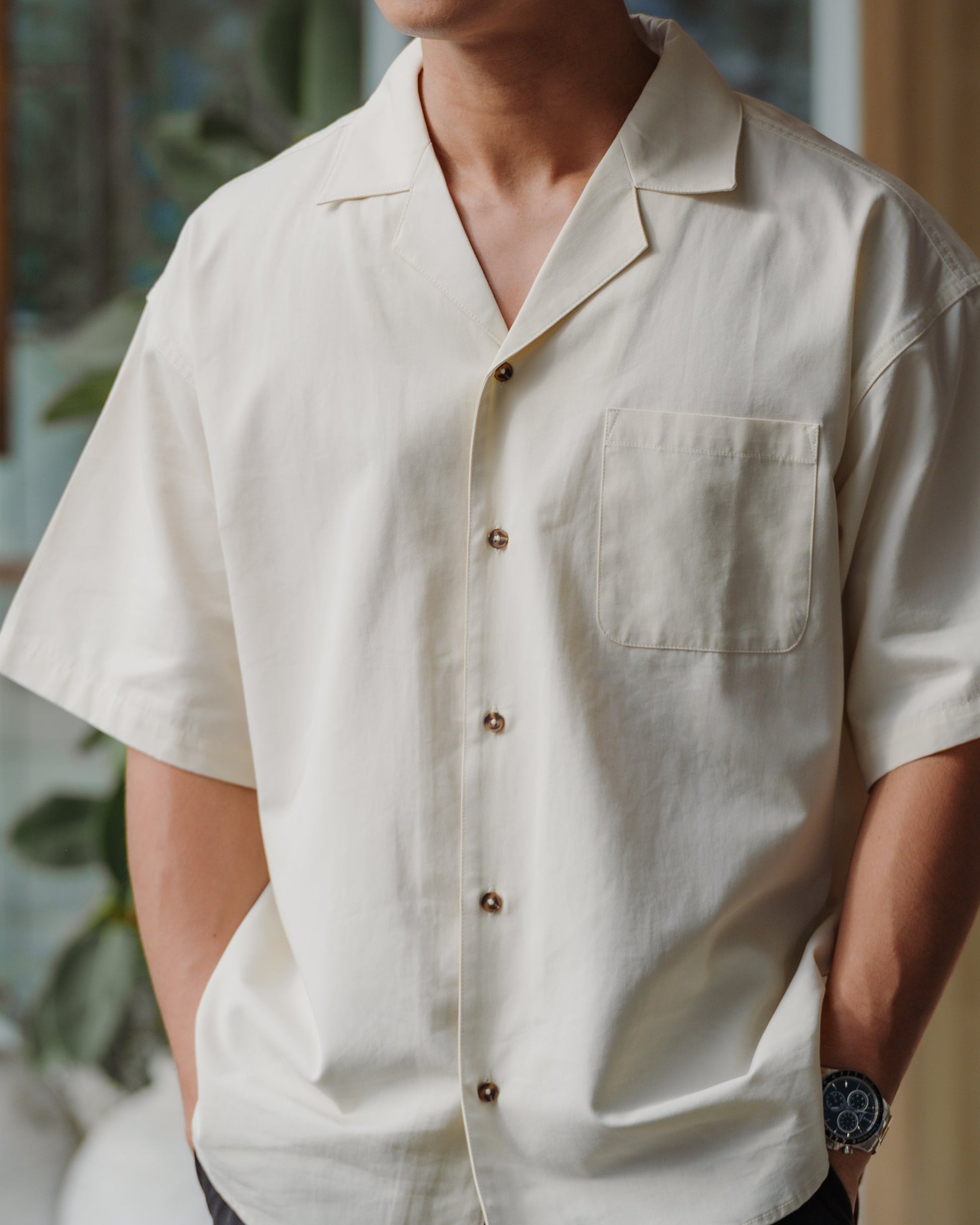 BASHO Relaxed Button Up in Medlar Ivory — lyocell relaxed fit shirt by That You Are Singapore