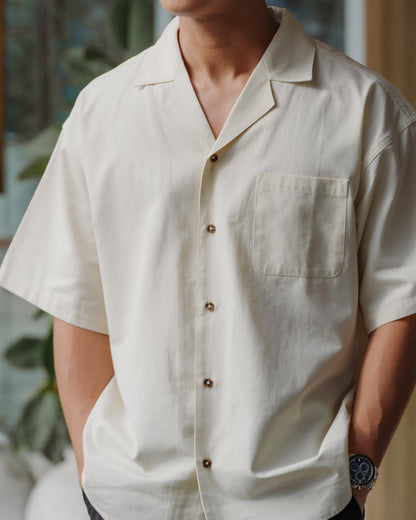 BASHO Relaxed Button Up in Medlar Ivory — lyocell relaxed fit shirt by That You Are Singapore