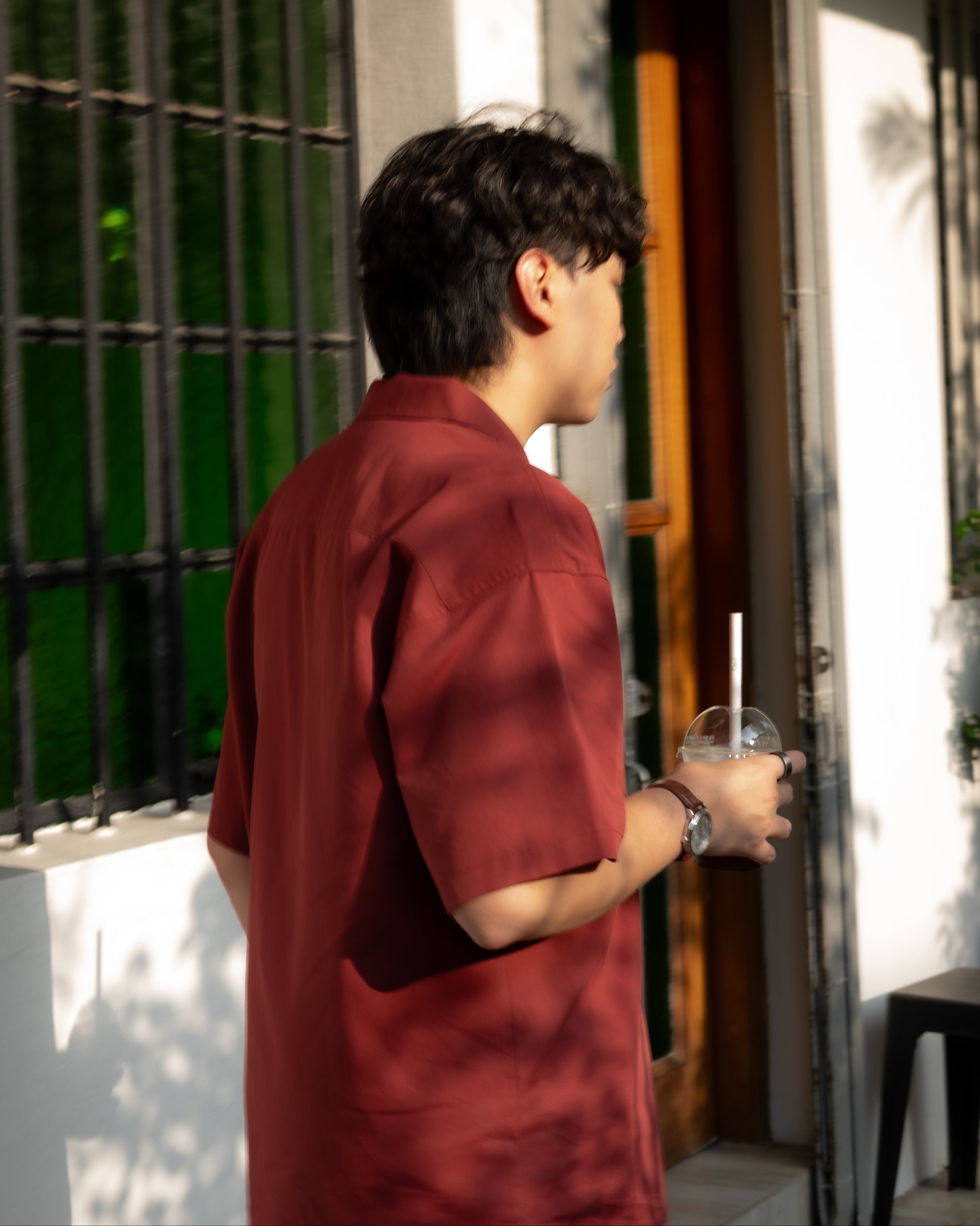 BASHO Relaxed Button Up in Auburn Maroon — lyocell relaxed fit shirt by That You Are Singapore