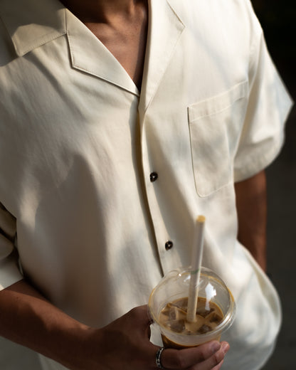 BASHO Relaxed Button Up in Medlar Ivory — lyocell relaxed fit shirt by That You Are Singapore