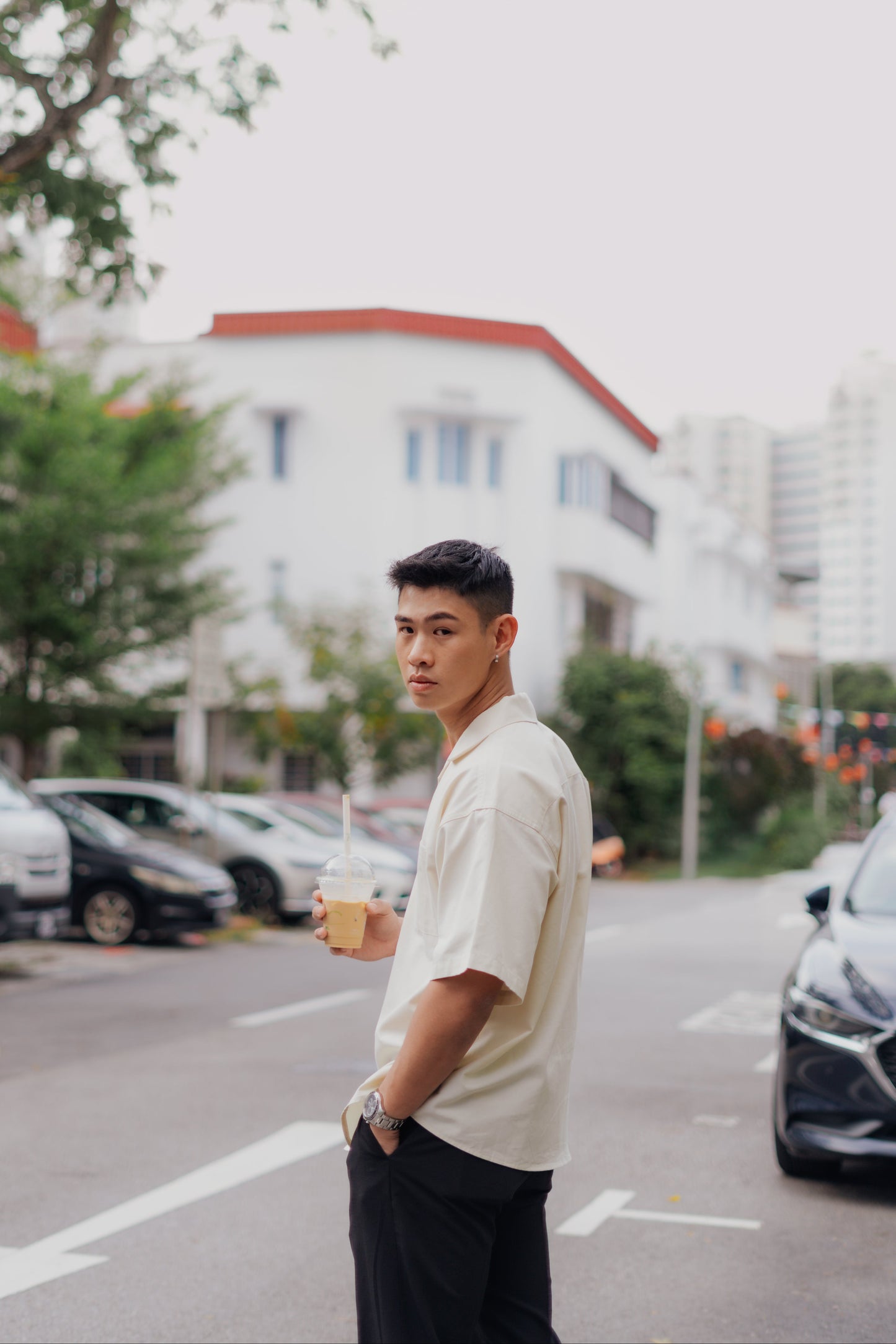BASHO Relaxed Button Up in Medlar Ivory