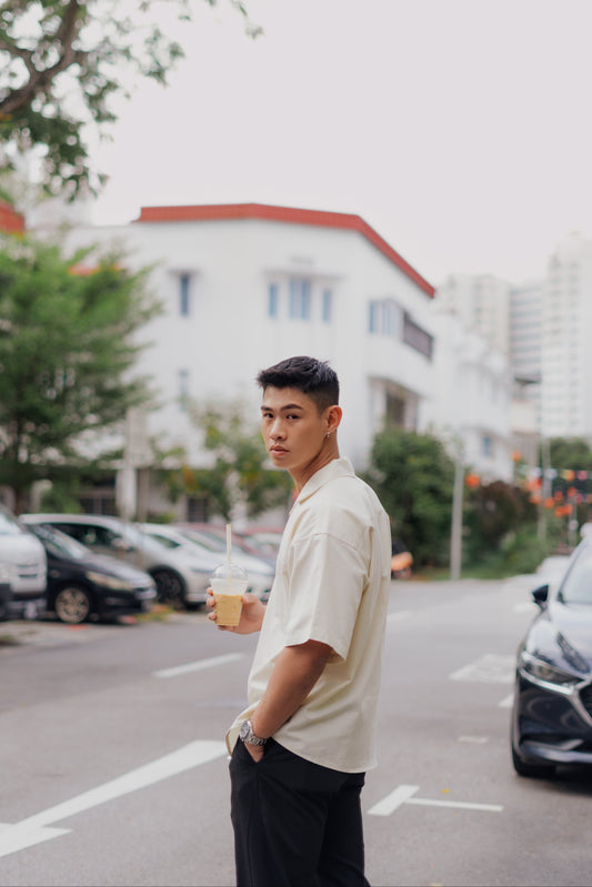 BASHO Relaxed Button Up in Medlar Ivory