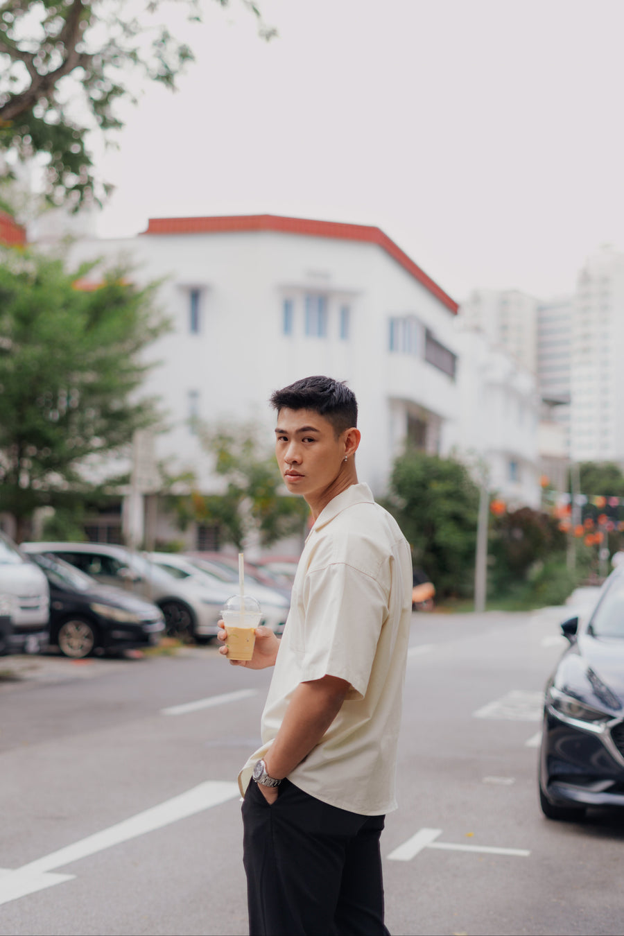 BASHO Relaxed Button Up in Medlar Ivory